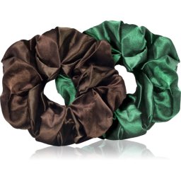 BrushArt Hair Large satin scrunchie set Hair Elastics Brown & Green