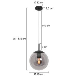 Steinhauer Bollique pendant light, black, Ø 25 cm, glass, 1-bulb, globe