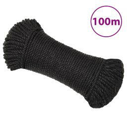 vidaXL Work Rope Black 3 mm 100 m Polypropylene