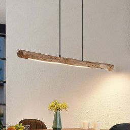 Lindby LED pendant light Nekala, black, wood, length 120cm