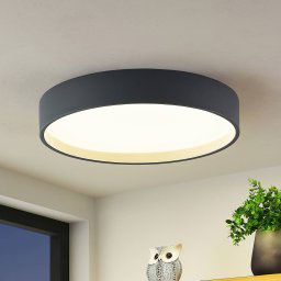 Lindby LED ceiling light Todor, 50 cm, anthracite, CCT, wood