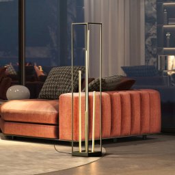 FISCHER & HONSEL Grid LED floor lamp, black/gold, metal, CCT, dimmable