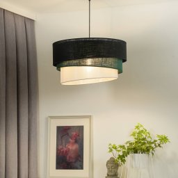 Euluna pendant light trio, black/green/white, textile, Ø 45 cm