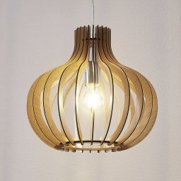 Lindby pendant light Sina, Ø 35 cm, wood, E27