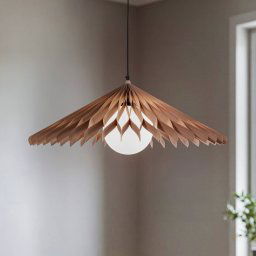 ALDEX Nature Sun XL glass pendant light, flat cone, Ø 69 cm, wood
