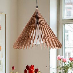 ALDEX Nature Sun pendant light, glass XL, pointed cone, Ø 48 cm, wood