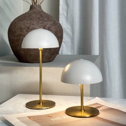 Dyberg Larsen LED rechargeable table lamp Along, beige, height 20 cm
