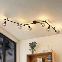 Lindby Eridia downlight, black, 6-bulb, long