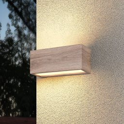 Trio Lighting Mayenne outdoor wall light, wood-coloured, up- & downlight, angular