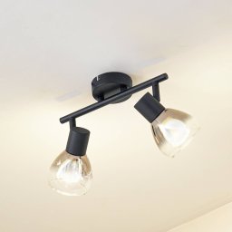 Lindby Pendura ceiling light, 2-bulb, black, glass