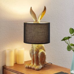 Lindby Lorentina table lamp, height 57 cm, rabbit, gold, textile