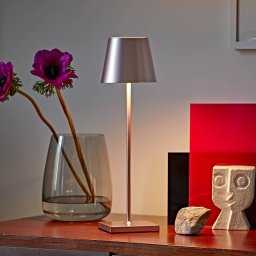 Sigor Nuindie LED battery-powered table lamp, USB-C, rose gold, IP54, dimmable