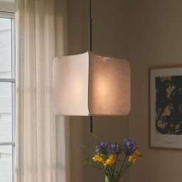 Nordlux Tinto pendant light, triangular textile shade, black/beige