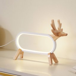 Lindby LED table lamp Hirvi, white, wood, 31 cm, CCT, dimmable