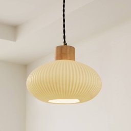 Lindby pendant light Paulie, Ø 23 cm, ceramic, wood, white