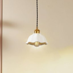 Lindby Annegret pendant light, Ø 18 cm, ceramic, white/brass