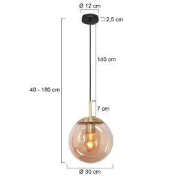 Steinhauer Bollique pendant light, brass, Ø 30 cm, glass, 1-bulb, globe