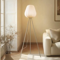 Lindby Helin floor lamp, beige, textile, tripod, 144 cm, E27