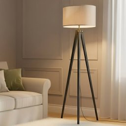 Lindby Herry floor lamp, black, wood, tripod, 153 cm