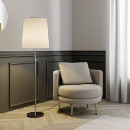 Lucande floor lamp Pordis, 155cm, chrome, white, metal, textile