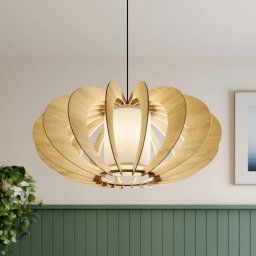 SIGMA Modern A L pendant light with wooden slats, Ø 60 cm