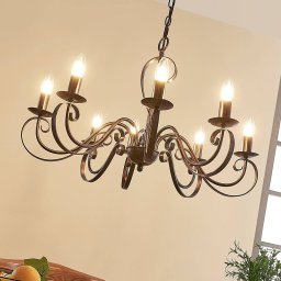 Lucande Caleb chandelier, 8-bulb, rust-coloured, metal, E14
