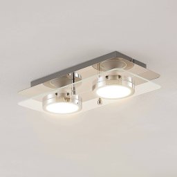 Lindby Gabryl ceiling light, 2-bulb, glass, metal