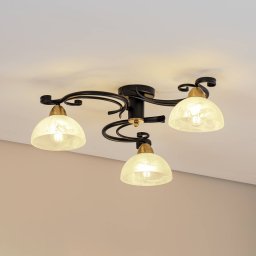 Luminex Flora ceiling lamp, 3 glass shades, black/brass