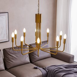 Lindby chandelier Elanova, brass, 10-bulb, Ø 80 cm, E14