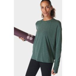 Sweaty Betty Soft Flow Studio Long Sleeve Top Trek Green womens