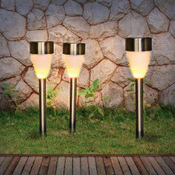 Globo LED solar ground spike light 33576-3, stainless steel, set of 3