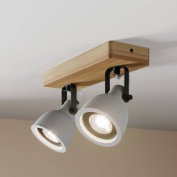 Lindby Spot Mitis, 30 cm, 2-bulb, grey, wood, concrete, GU10