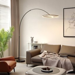 Lucande LED arc floor lamp Virvera, round, black, metal