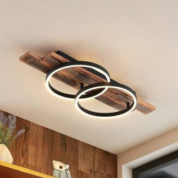 Lindby LED ceiling light Sentoa, wood, 75 cm long, 3,000 K