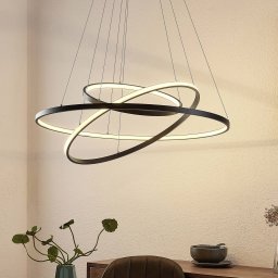 Lucande Ezana LED pendant light, black, metal, Ø 80 cm