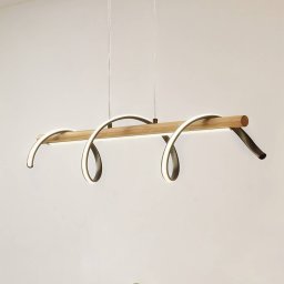 Lindby Spiraali LED pendant light, black, wood, length 95 cm