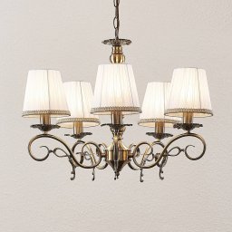 Lindby Finnick chandelier, antique brass, 5-bulb, E14