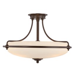 QUOIZEL Griffin ceiling lamp with spacing, Ø 53 cm, bronze/opal
