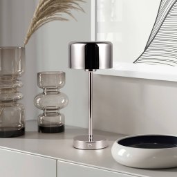 Reality Leuchten LED table lamp Jeff, chrome-coloured, height 30 cm, metal