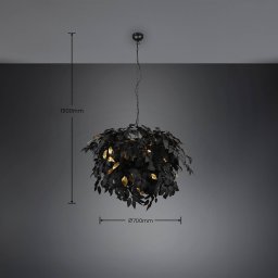 Reality Leuchten Leavy hanging light, black/gold, Ø 70 cm, plastic