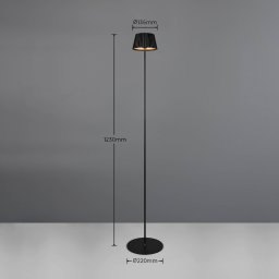 Reality Leuchten Suarez LED rechargeable floor lamp, black, height 123 cm, metal