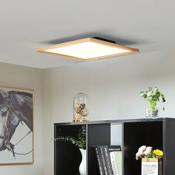 Lucande LED ceiling light Joren, 52 cm, wood, CCT, remote control