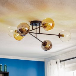 EMIBIG LIGHTING Glassy ceiling light, black, graphite/amber/clear, 6-bulb.