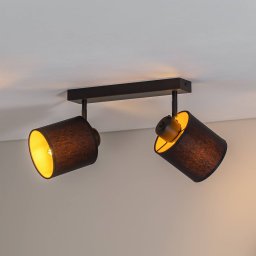 Argon Suerte ceiling light, black/gold, 2-bulb, textile, steel
