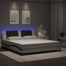 vidaXL Bed Frame with LED without Mattress "Zadar" White and Black 180x200 cm Super King