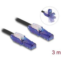 DELOCK 80928 - Cat.6 patch cable, UTP, 180° angled plugs, black, 3m