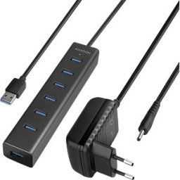 AXAGON AXG HUE-SA7BP - USB 3.0 7-port hub, 7xA USB-A cable, power supply unit, 40 cm
