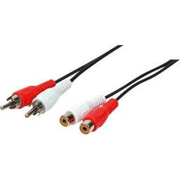 LOGILINK CA1037 - Audio cable, 2x RCA/M to 2x RCA/F, black, 5 m