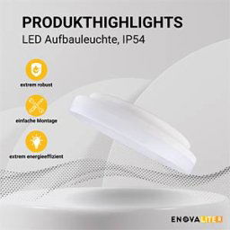 ENOVALITE ELED 300260 - Outdoor ceiling light fixture, 18 W, 1880 lm, 4000 K, IP54