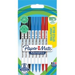 PAPER MATE PPM 2187680 - Ballpoint pen, assorted colours, M, Kilometrico, 8 pieces